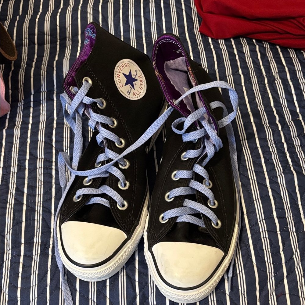 Converse Black satin and Purple High-Top Sneakers